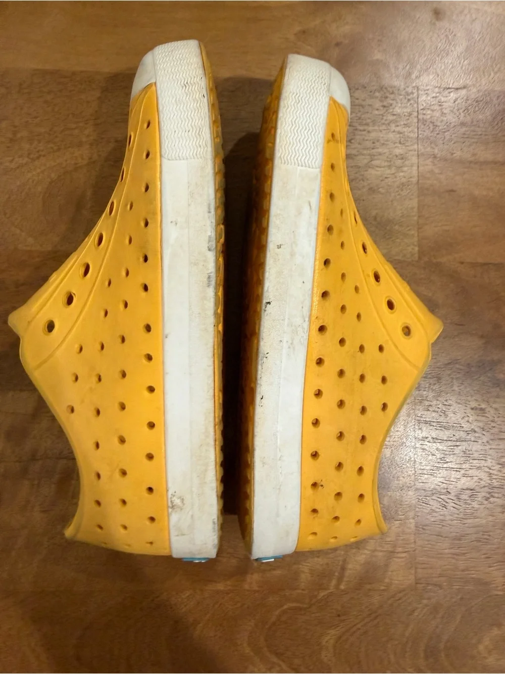 Native Yellow Perforated Slip-On Shoes with White Toe Caps and Sole Size Kid 3